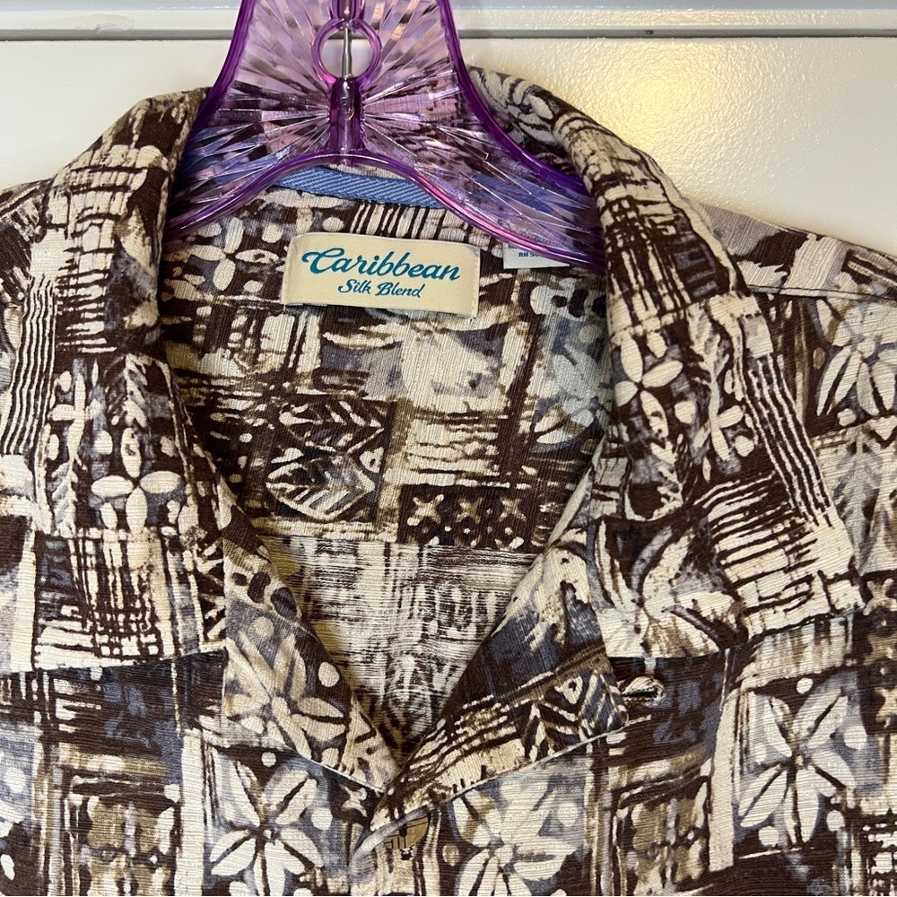 Caribbean Men's Silk Blend Short-Sleeve Camp Hawaian Shirt, XL - Picture 3 of 9